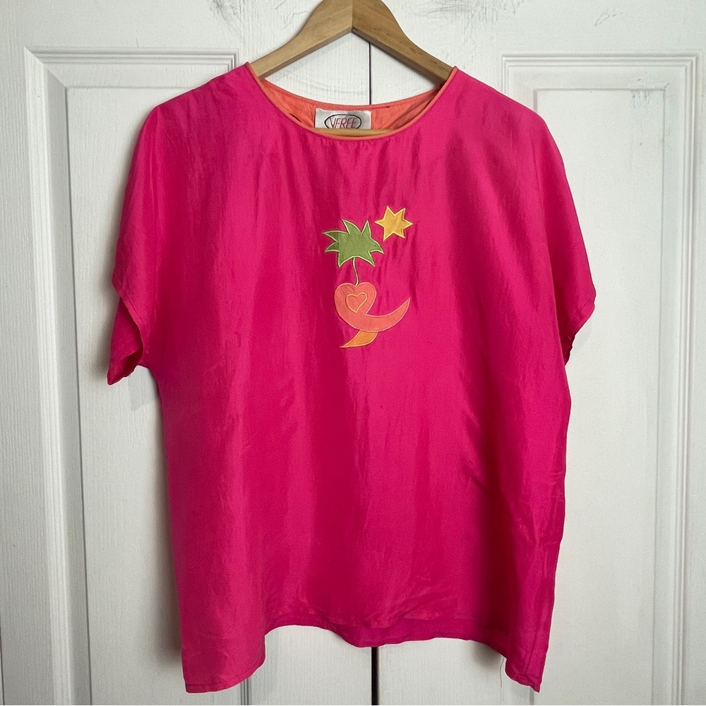 SIlK Top With Applique 90s Summer Vibes